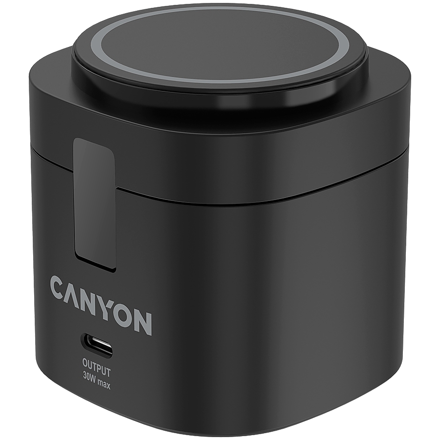 Canyon 4 in 1 Wireless Charging Stand, 30W max, Size: 70x70x70.3mm, weight: 414g, with 65W charger and 1M cable, black
