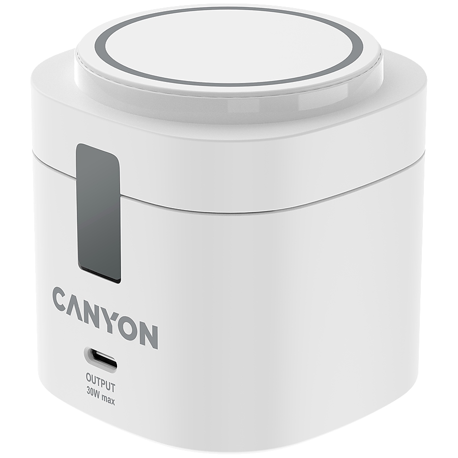 Canyon 4 in 1 Wireless Charging Stand, 30W max, Size: 70x70x70.3mm, weight: 414g, with 65W charger and 1M cable, white
