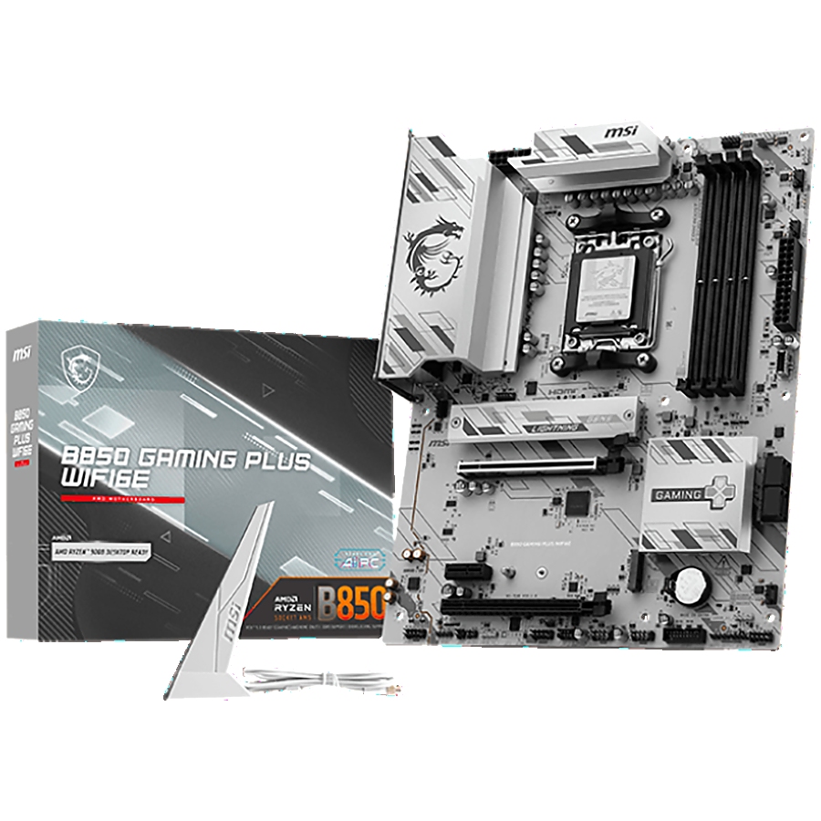 MSI B850 GAMING PLUS WIFI6E, ATX, Socket AM5, 4x DDR5 Dual Channel up to 8200(OC)MHz, 2x PCIe x16 slot, 2x M.2 slot, 4x USB 5Gbps, 3x USB 10Gbps, 1x USB 10Gbps Type-C, HDMI, DP, 7.1 HD Audio, 2.5G LAN, WiFI 6E, BT, 3Y