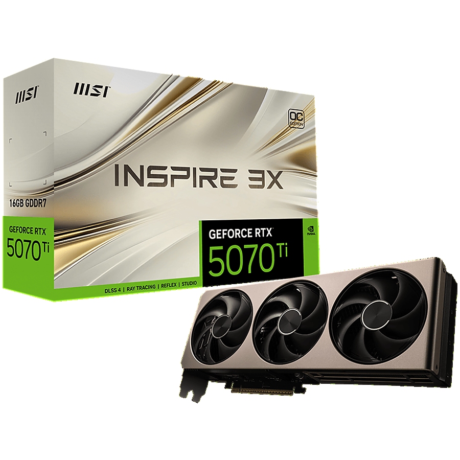 MSI Video Card Nvidia GeForce RTX 5070 TI 16G INSPIRE 3X OC, 16GB GDDR7, 256bit, Effective Memory Clock: 28000MHz, Boost: 2482 MHz, 8960 CUDA Cores, PCIe 5.0, 3x DP 2.1b, HDMI 2.1b, Triple Fan, 1x16pin, 750W Recommended PSU, 3Y