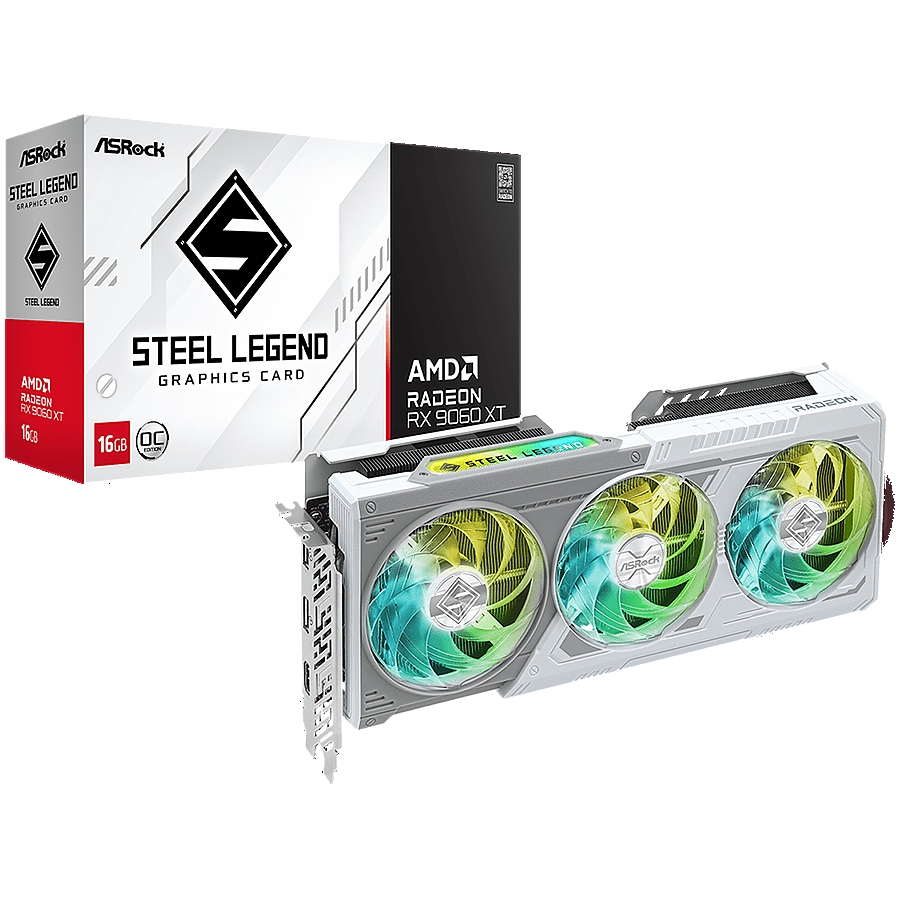 ASROCK Video Card AMD Radeon RX 9060 XT Steel Legend OC 16GB GDDR6 128-bit HDMI 2x DP