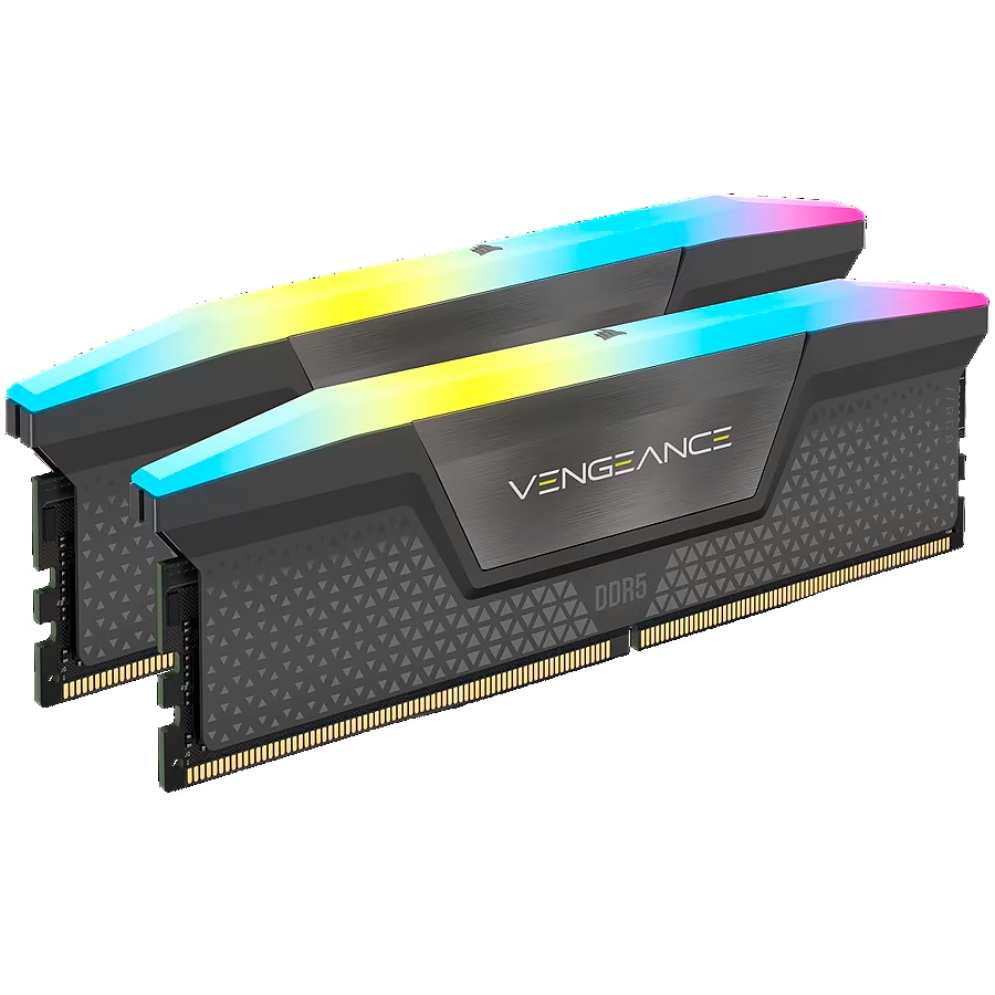 CORSAIR DDR5, 6000MT/s 64GB 2x32GB DIMM, 40-40-40-77, Std PMIC, AMD EXPO, VENGEANCE RGB DDR5 Cool Grey Heatspreader, RGB LED, 1.35V