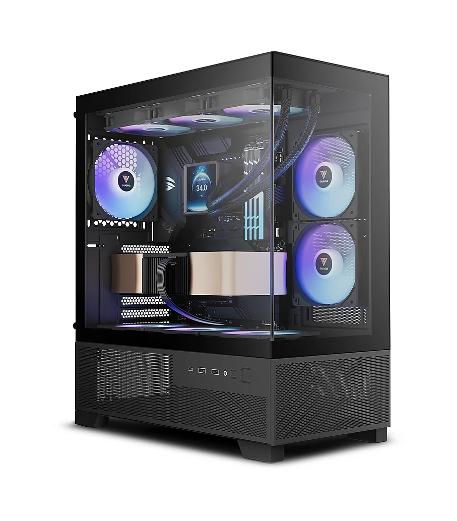 Gamdias кутия Case mATX - AURA GC12 ARGB BK - 6 x 120 mm A-RGB, USB-C, Tempered Glass