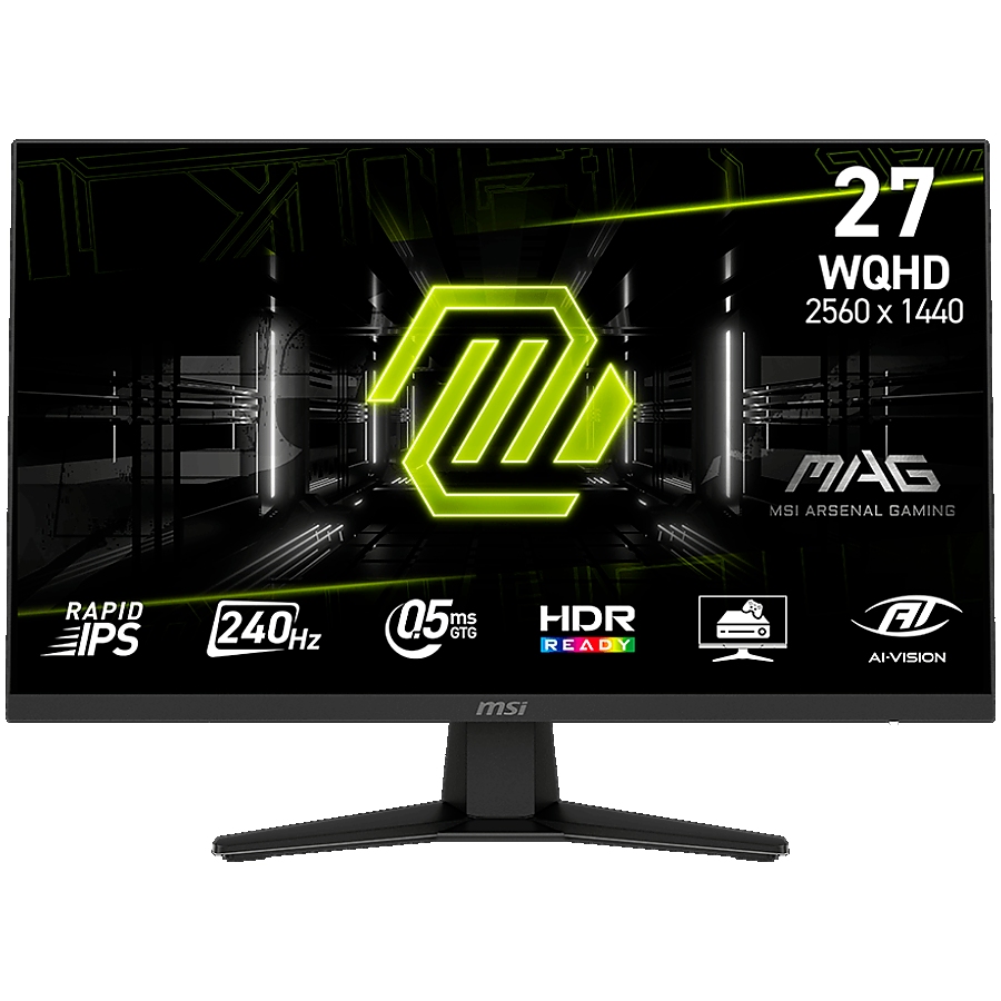 MSI MAG 274QF x24 Gaming Monitor, 27" 240Hz, WQHD (2560x1440) 16:9, Rapid IPS Anti-glare, 0.5ms, 250nits, 1000:1, 178/178, AMD FreeSync Premium, Tilt, 1x DP, 2x HDMI, 1x Headphone out, 3Y Warranty