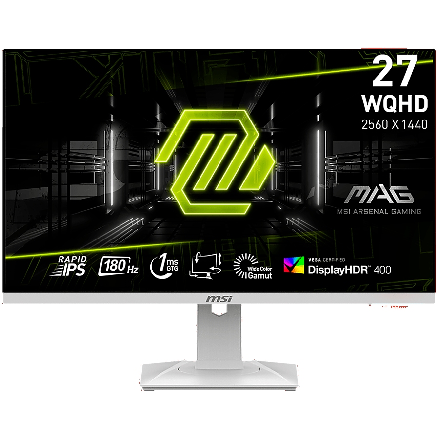 MSI MAG 274QRFW Gaming Monitor, 27" 180Hz, WQHD (2560x1440) 16:9, Rapid IPS Anti-glare, 1ms, 400nits, 1000:1, 178/178, AMD FreeSync, DisplayHDR 400, Adjustable Stand, 1x DP, 2x HDMI, 1x Headphone out, White, 3Y Warranty
