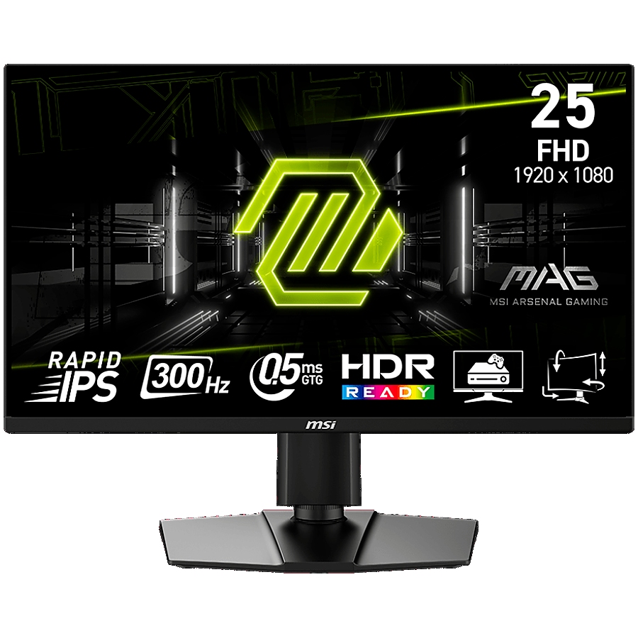 MSI MAG 255PxF, Gaming Monitor, 24.5" 300Hz, FHD (1920x1080) 16:9, Rapid IPS Anti-glare, 0.5ms, 250nits, 1000:1, 178/178, AMD FreeSync Premium, 2x2W Speakers, Adjustable stand, 1x DP, 2x HDMI, 1x Headphone-out, 3Y Warranty