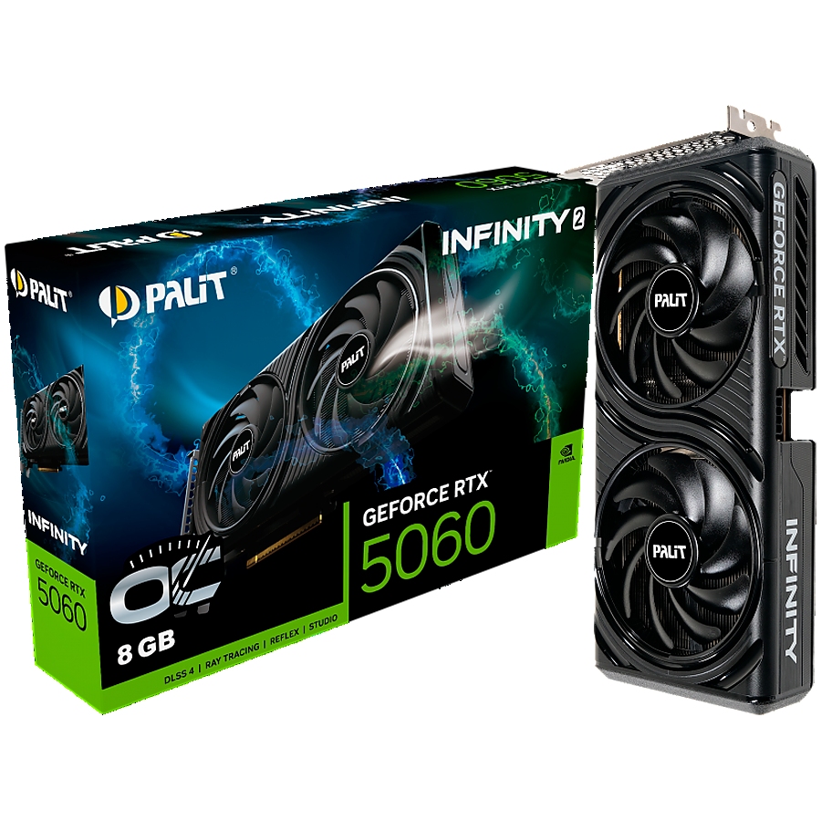 PALIT GeForce RTX 5060 Infinity 2 OC 8GB GDDR7 128 bit, 1x HDMI 2.1b, 3x DP 2.1b, 2 Fan, 1x 8-pin pwr connector, 550W, 262.1 x 126.3 x 40.1 mm, NE75060V19P1-GB2063L BULK