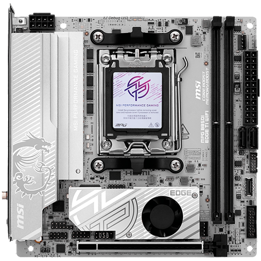 MSI MPG B850I EDGE TI WIFI, mITX, Socket AM5, Dual Channel DDR5 10000+MHz (OC), 1x PCIe x16 slot, 2x M.2 slot, 1x HDMI, 3x USB 3.2 Gen 2, 2x USB 3.2 Gen 1, 1x USB 3.2 Gen2x2 Type C, 7.1 HD Audio, 5Gbps LAN, WIFI, BT, 3Y