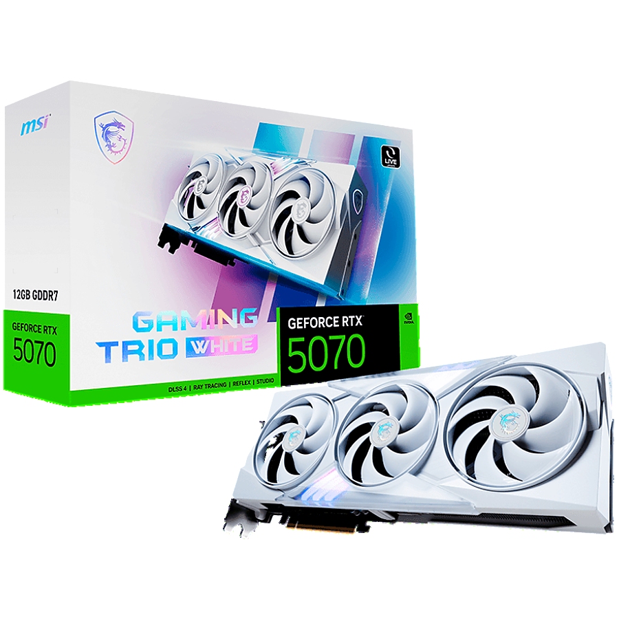 MSI Video Card Nvidia GeForce RTX 5070 12G GAMING TRIO White, 12GB GDDR7, 192bit, Effective Memory Clock: 28000MHz, Boost: 2512 MHz, 6144 CUDA Cores, PCIe 5.0, 3x DP 2.1b, HDMI 2.1b, RAY TRACING, Triple Fan, 1x16pin, 650W Recommended PSU, 3Y
