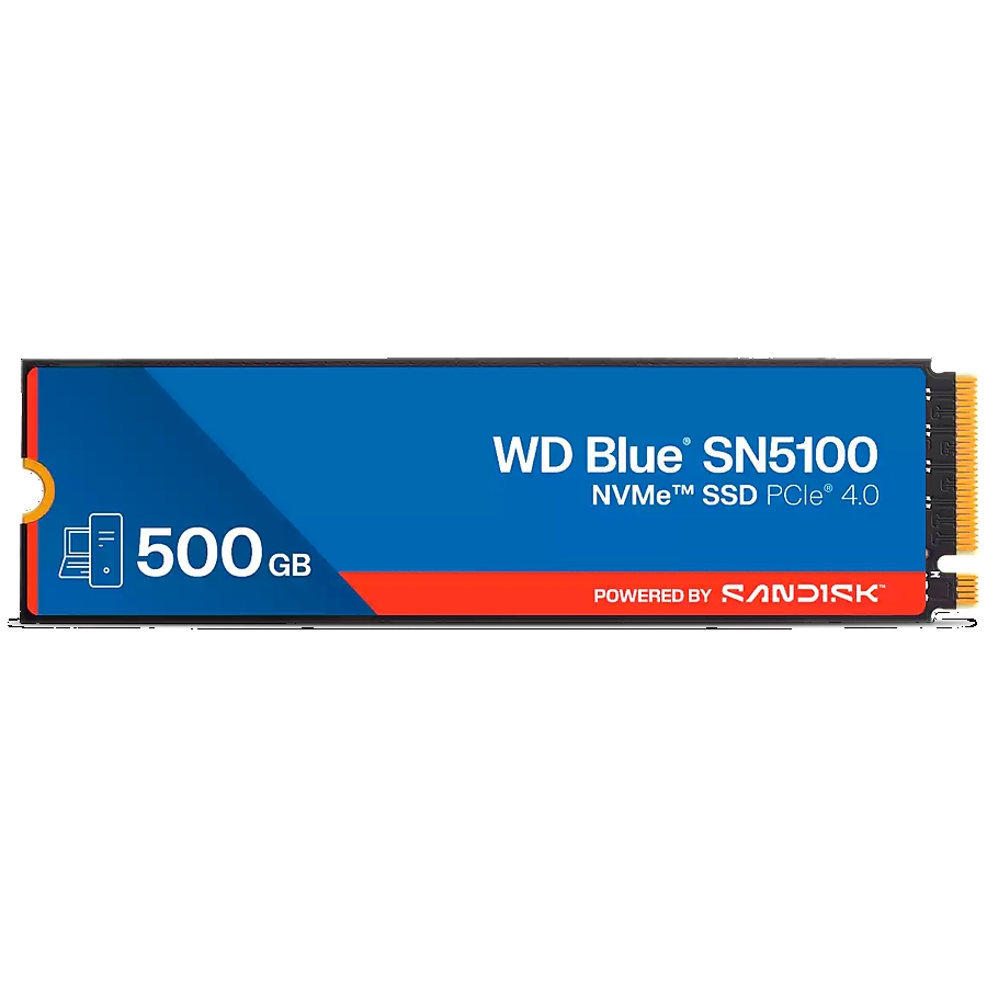 SSD POWERED BY SANDISK WD Blue SN5100 500GB M.2 2280 PCIe Gen4 x4 NVMe QLC 3D, Read/Write: 6600/5600 MBps, IOPS 660K/1100K, TBW: 300