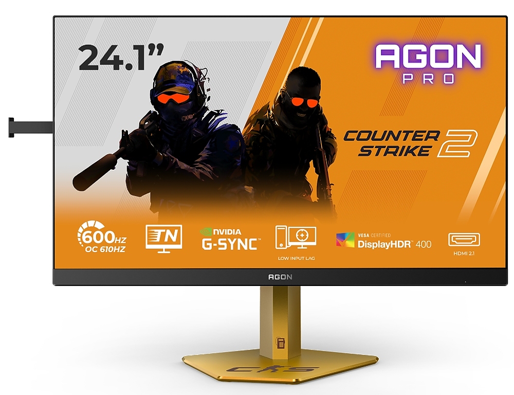 AOC CS24A, 24.1" TN eSports WLED, 1920x1080@610Hz (OC, Native 600Hz), 0.5ms GtG, 0.3ms MPRT, 500cd m/2, 1000:1, DCR 80M:1, Adaptive Sync, FlickerFree, Low Blue Light, Tilt, Height Adjust, Pivot, Swivel, 2xHDMI, DP, USB hub