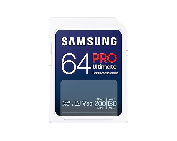 Samsung 64GB SD Card PRO Ultimate, U3, V30 , Read 200MB/s - Write 130MB/s