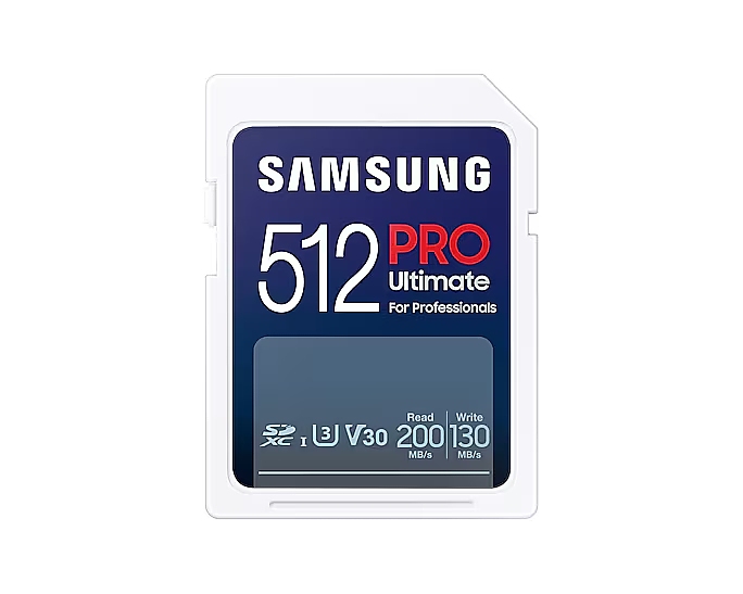 Samsung 512GB SD Card PRO Ultimate with USB Reader, U3, V30 , Read 200MB/s - Write 130MB/s