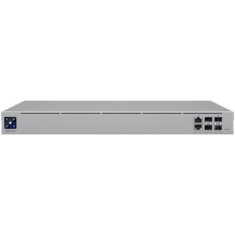 UBIQUITI UniFi Gateway Enterprise, 2x 25G SFP28,2x 10G SFP+ and 2x 2.5 GbE RJ45 ports (two interfaces remappable to WAN), 2 included hot-swap PSUs for power redundancy, 12.5 Gbps routing with IDS/IPS, Shadow Mode High Availability, 1.3" touchscreen