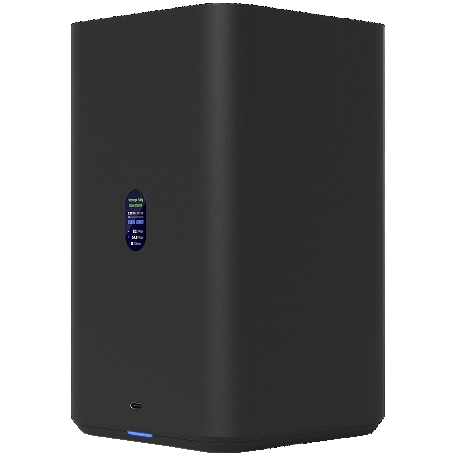 Ubiquiti UniFi UNAS-2-W-EU Network Attached Storage with (2) 3.5inch HDD bays, 2.5 GbE networking, USB-C connectivity, and an included PoE++ adapter, all in a compact footprint, black
