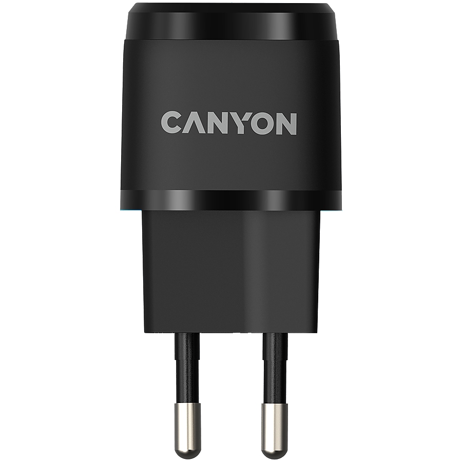 CANYON H-20-05, PD 20W Input: 100V-240V, Output: 1 port charge: USB-C:PD 20W (5V3A/9V2.22A/12V1.66A) , Eu plug, Over- Voltage ,  over-heated, over-current and short circuit protection Compliant with CE RoHs,ERP. Size: 68.5*29.2*29.4mm, 32.5g, Black