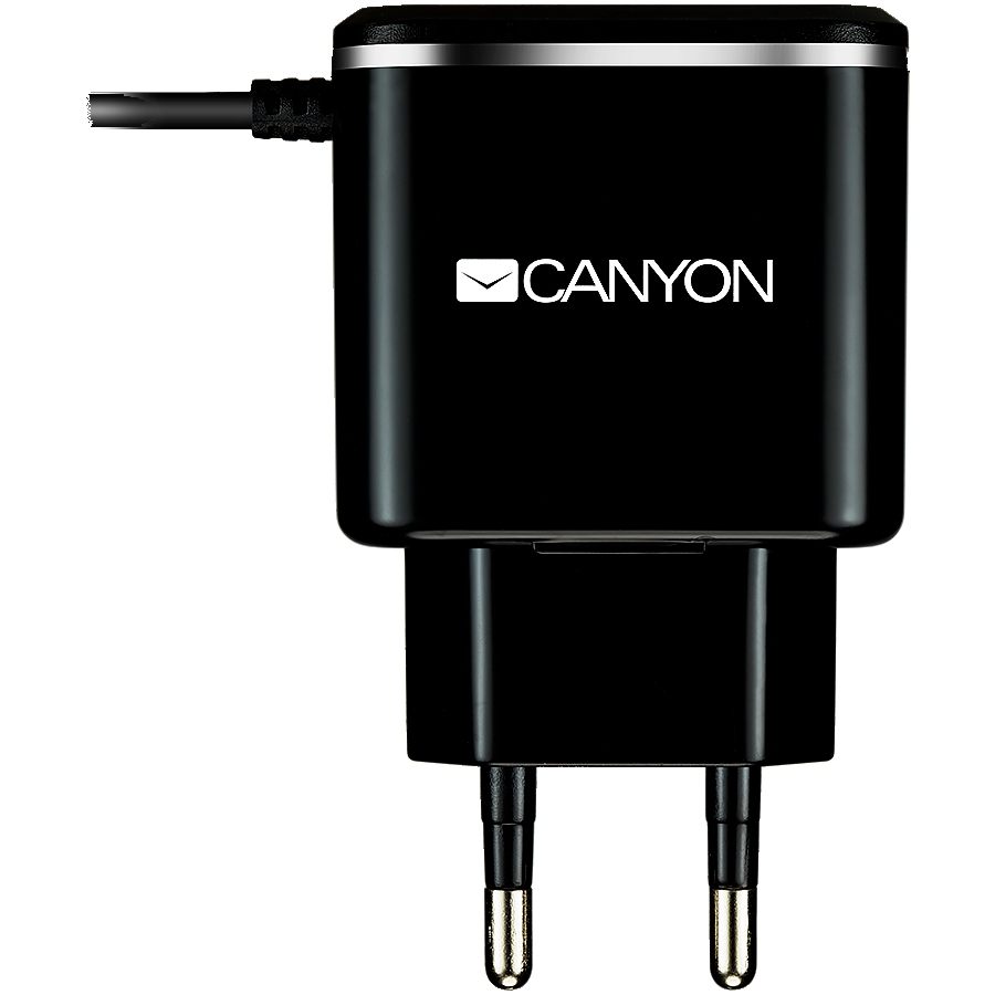 CANYON charger H-041 2.1A/USB-A built-in MicroUSB Black Silver