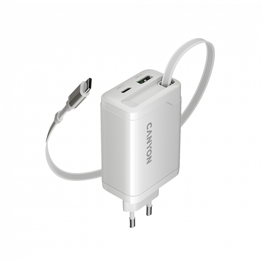 CANYON charger OnCharge 65RC Build-In Cable USB-C 65W 1xPD 1xQC EU White