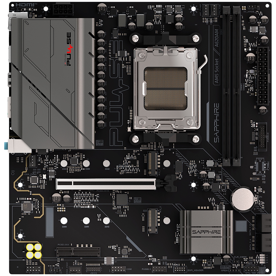 SAPPHIRE AMD PULSE A620AM Ryzen R3/R5, 2x DDR4, PCIE 4, 1x M.2 Gen4, 1x M.2 Gen3, LAN 1 Gbps, USB, MATX