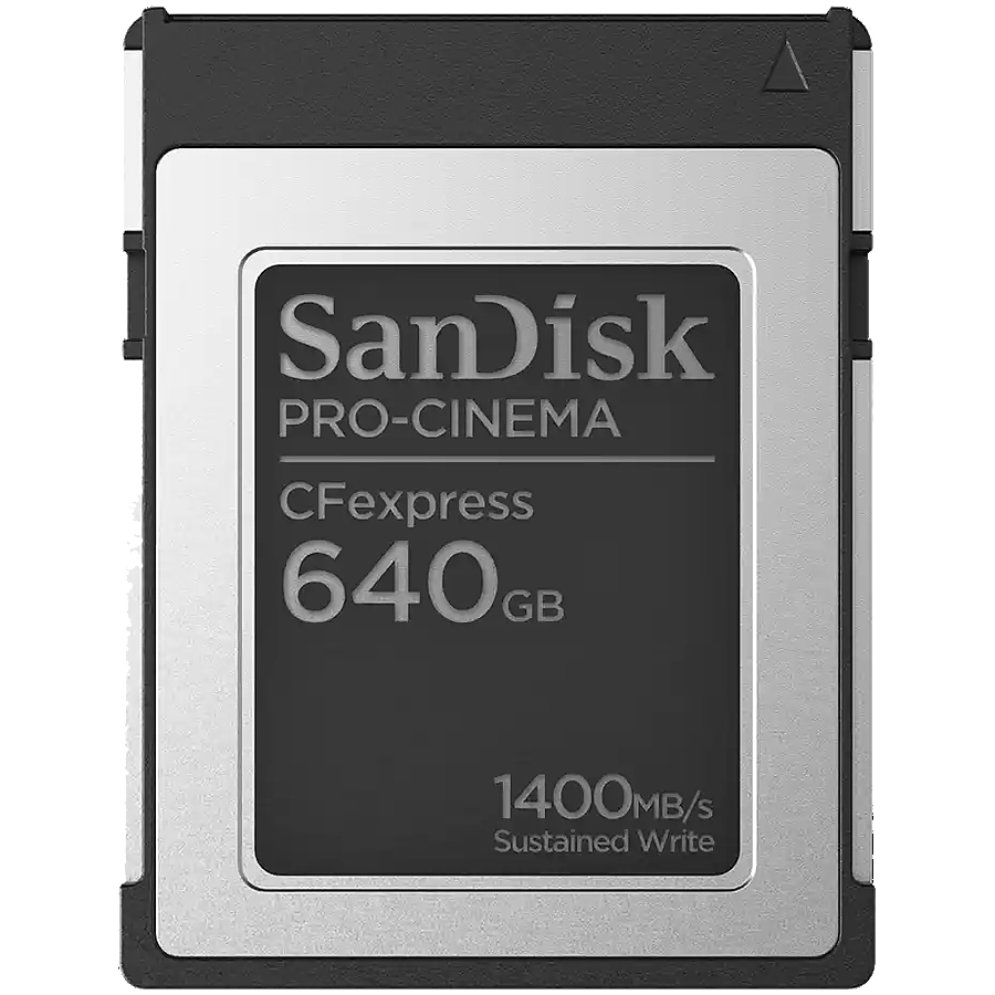 SANDISK PRO-CINEMA CFexpress Type B Card? 640GB, 1700MB/s Read, 1500MB/s Write, 1400MB/s min sustained write speed