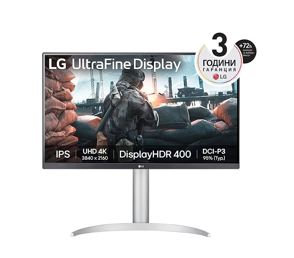 LG 27UP650K-W, 27" UHD 4K IPS AG, DCI-P3 95%, UltraFine, 5ms, 1200:1, Mega DFC, 400 cd/m2, 3840x2160, HDR 10, VESA Display HDR 400, HDMI, DisplayPort, Headphone out, Height Adjustable,Pivot Tilt, Reader Mode