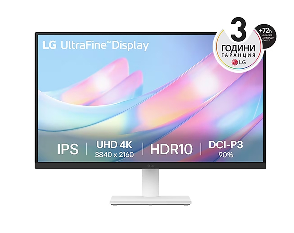 LG 27US500-W, 27" UHD 4K, IPS Panel Anti-Glare, 5ms, 1000:1, 300cd/m, 3840x2160, DCI-P3 90% t, HDR 10, HDMI, DisplayPort, Dynamic Action Sync, LG Switch, Headphone out, Tilt, Black/White