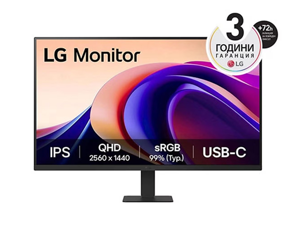 LG 27U631A-B, 27" QHD LED AG, IPS, 100Hz, 5ms, 250 cd/m2, 1000:1, QHD (2560 x 1440), sRGB 99% , HDR 10, USB-C (PD 15W), HDMI, LG Switch, Dynamic Action Sync, Reader mode, Headphone out, Tilt, Black