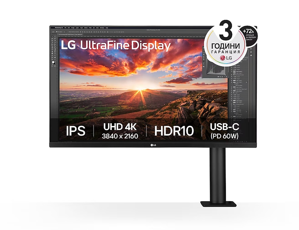 LG 32UN880K-B, 31.5" UltraFine Ergo 4K, IPS AG, DCI-P3 95%, 5ms, 350 cd/m2, 1000:1, 3840x2160, HDR 10, USB Type-C 60W, USB, HDMI, DisplayPort, AMD FreeSync, Speaker 5Wx2, LG Switch, Reader Mode, Tilt/Height/Swivel/Pivot/ Extend/Retract, Black