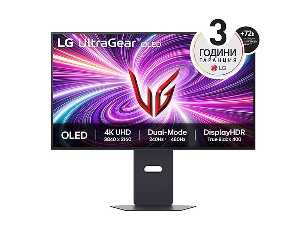 LG 32GS95UV-B, 31.5" 4K UHD OLED Dual-Mode, 0.03ms (GtG), UHD (3840x 2160), 4K 240Hz, FHD 480Hz, 1500000:1, 450 cd/m2, 1000:1, DCI-P3 98%, AMD FreeSync, NVIDIA G-Sync, DTS, Speacer 7Wx2, VRR, HDR 400, USB Down/Up-stream, HDMI, DisplayPort, Tilt, Height,