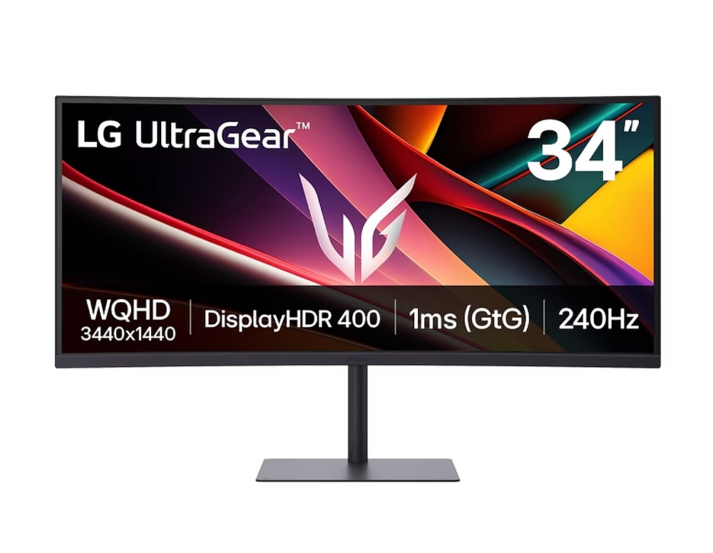 LG 34G630A-B, 34", UltraGear 21:9 Curved, VA, 1ms MBR, 5ms, WQHD (3440x1440), 240Hz, HDR 400, 4000:1, 300cd/m2, DCI-P3 95%, Free-sync, NVIDIA G-SYNC Compatible, VRR, USB, USB-C, HDMI, DP, Speakers 5Wx2, PIP, PBP, Height, Swivel, Tilt, Black