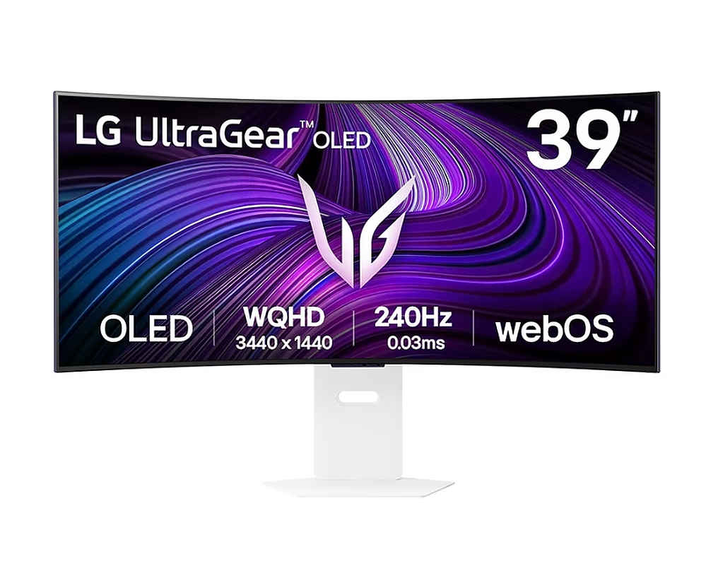 LG 39GX90SA-W, 39", OLED UltraGear 21:9 Curved Smart, IPS 0.03 ms, WQHD (3440x1440), 240Hz, HDR 10, 1500000:1, 250 cd/m2, DCI-P3 98.5%, USB 3.0, VRR, Free-sync, G-Sync, USB-C, PD 65W, HDMI, DP, PBP, Speakers, LG Switch, Height, Swivel, Tilt, White