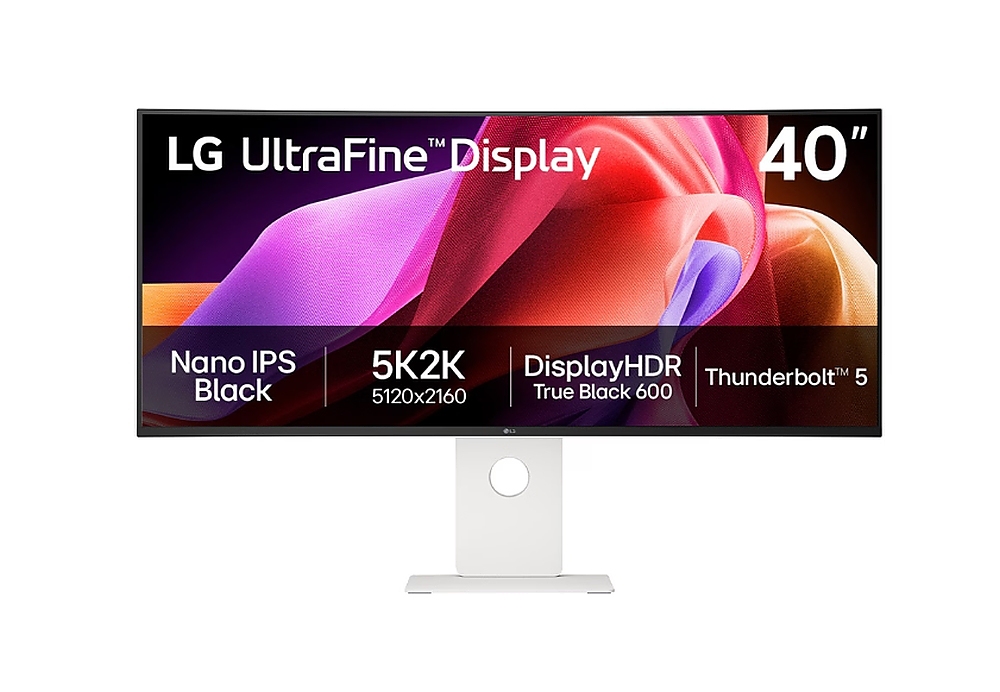 LG 40U990A-W, 39.7'' UltraFine Nano 21:9, IPS Black 5K2K (5120x2160), 1ms MBR, 120Hz, 5ms, 450 cd/m2, 2000:1, HDR 10, DCI-P3 99%,  USB-C, FreeSync, VRR, PIP, 2 PBP, HDMI, DP, Thunderbolt 5, Built-in KVM, Speacer 2X10W, PIP, PBP, Tilt, Height, Swivel