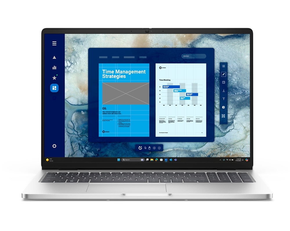 Dell Pro 16 PC16250, Intel Ultra 7 255U (12 TOPS NPU, 12 cores, up to 5.2 GHz), 16" FHD+(1920x1200) 300nits AG, 32 GB: 1x32 GB, DDR5, 5600 MT/s, 1 TB SSD, Intel Graphics, FHD HDR IR Cam and Mic, Wi-Fi 6E, FPR, Backlit Kb, Win11 Pro, Platinum silver