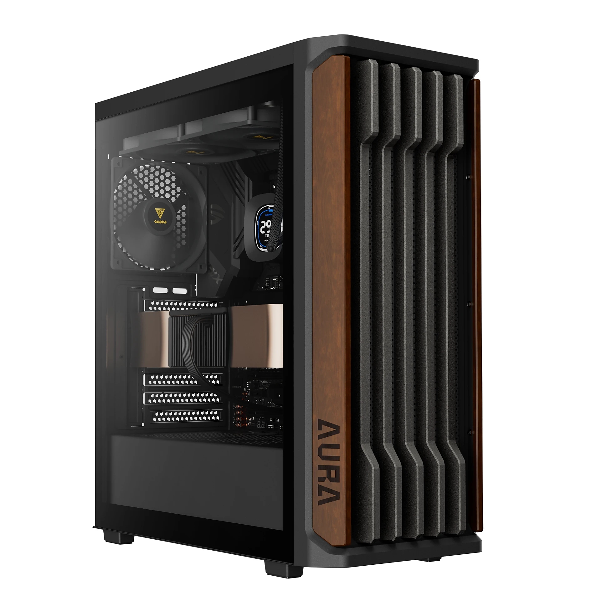 Gamdias кутия Case ATX - AURA GC11 Wood Black - USB-C