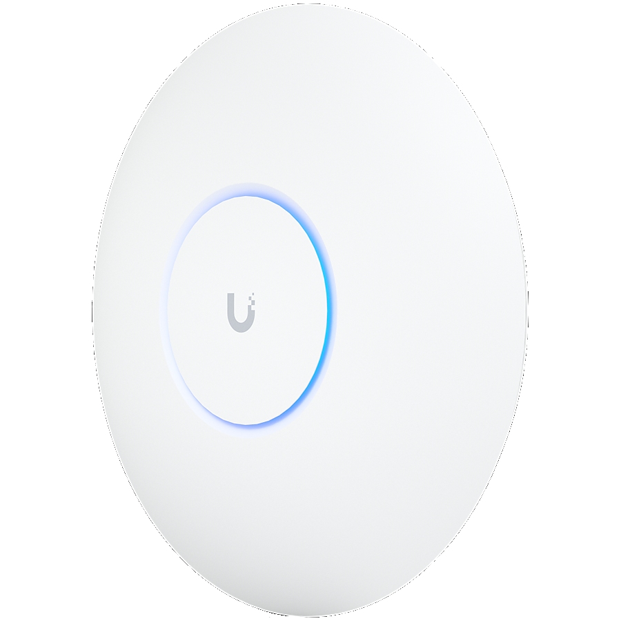 UBIQUITI U6 Pro; WiFi 6; 6 spatial streams; 140 m&sup2; (1,500 ft&sup2;) coverage; 350+ connected devices; Powered using PoE; GbE uplink.
