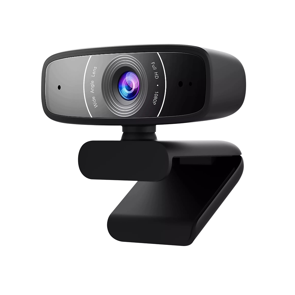 Asus WEBCAM C3, USB camera with 1080p 30 fps recording, beamforming microphone for better live-streaming video and audio quality, and adjustable clip that fits various devices