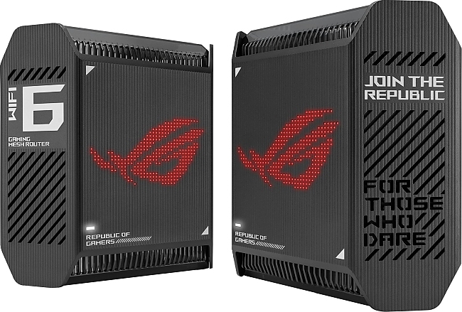 Asus Gaming Mesh WiFi system, ROG Rapture GT6 2PK, AX10000,Tri-Band, up to 540m2, Tri-Core 1.7GHz CPU, 256MB/512MB Flash/RAM, 2.5G port, AiProtection Pro, Adaptive QoS, VPN server/client, IPTV, OFDMA, MU-MIMO, Beamforming, Link Aggregation, AiMesh, Black