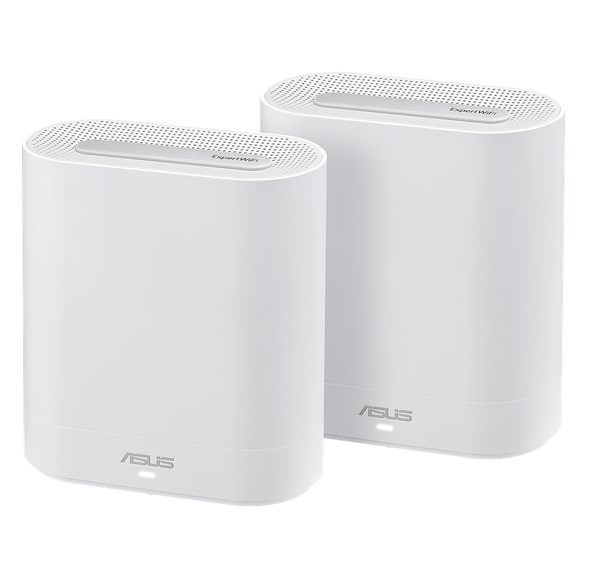 Asus Business Mesh WiFi system, ExpertWiFi EBM68 2PK, AX7800, Tri-Band, Quad-Core 1.7GHz CPU, 256MB/1GB Flash/RAM, 2.5G port, OFDMA, Beamforming, 8 SSIDs, customize guest portal, Commercial-Grade Network Security & VPN, wall mounting,White