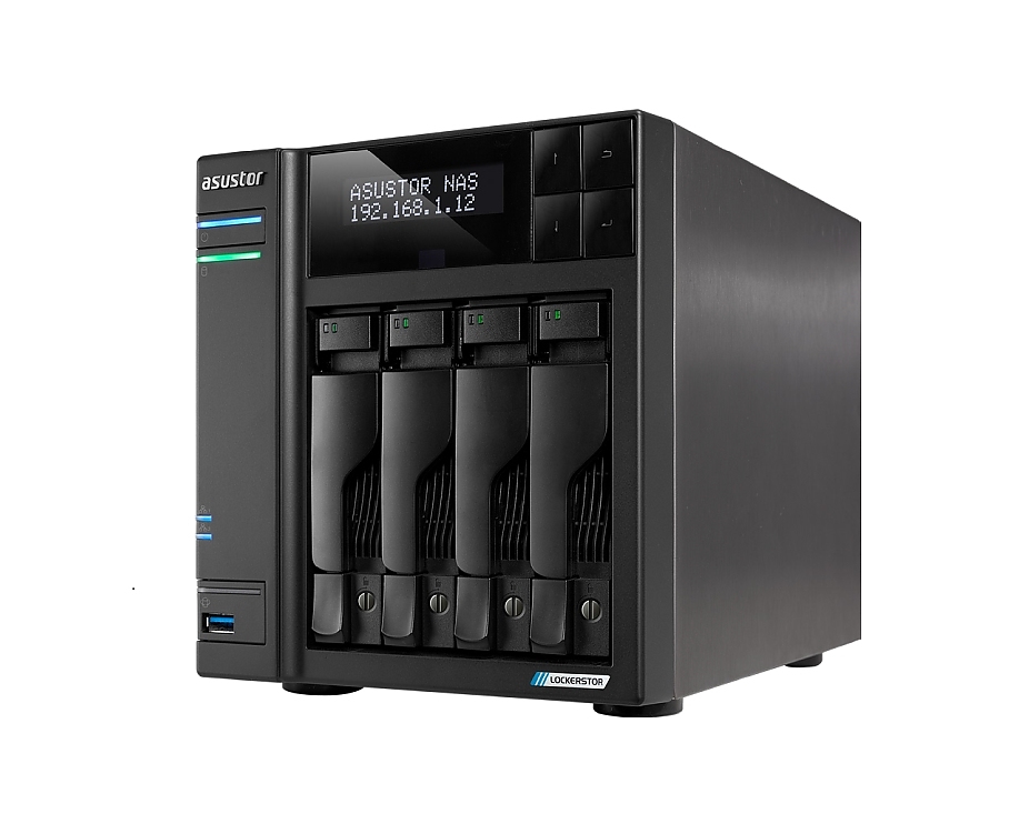 Asustor Lockerstor AS6704T, 4 Bay NAS, Intel Jasper Lake Quad-Core 2.0GHz, 4GB RAM DDR4, 5GbE x 2, M.2 SSD Slotsx4 (Diskless), USB 2.0, USB 3.2 Gen 2x2, Toolless installation, with hot-swappable tray, hardware encryption, MyArchive, EZ connect, EZ Sync