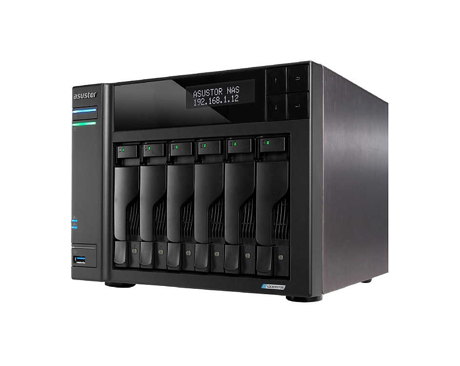Asustor Lockerstor AS6706, 6 Bay NAS, Intel Jasper Lake Quad-Core 2.0GHz, 8GB RAM DDR4, 5GbEx2, M.2 SSD Slots x 4 (Diskless), USB 2.0, USB 3.2 Gen 2x2, Toolless installation, with hot-swappable tray, hardware encryption, MyArchive, EZ connect, EZ Sync
