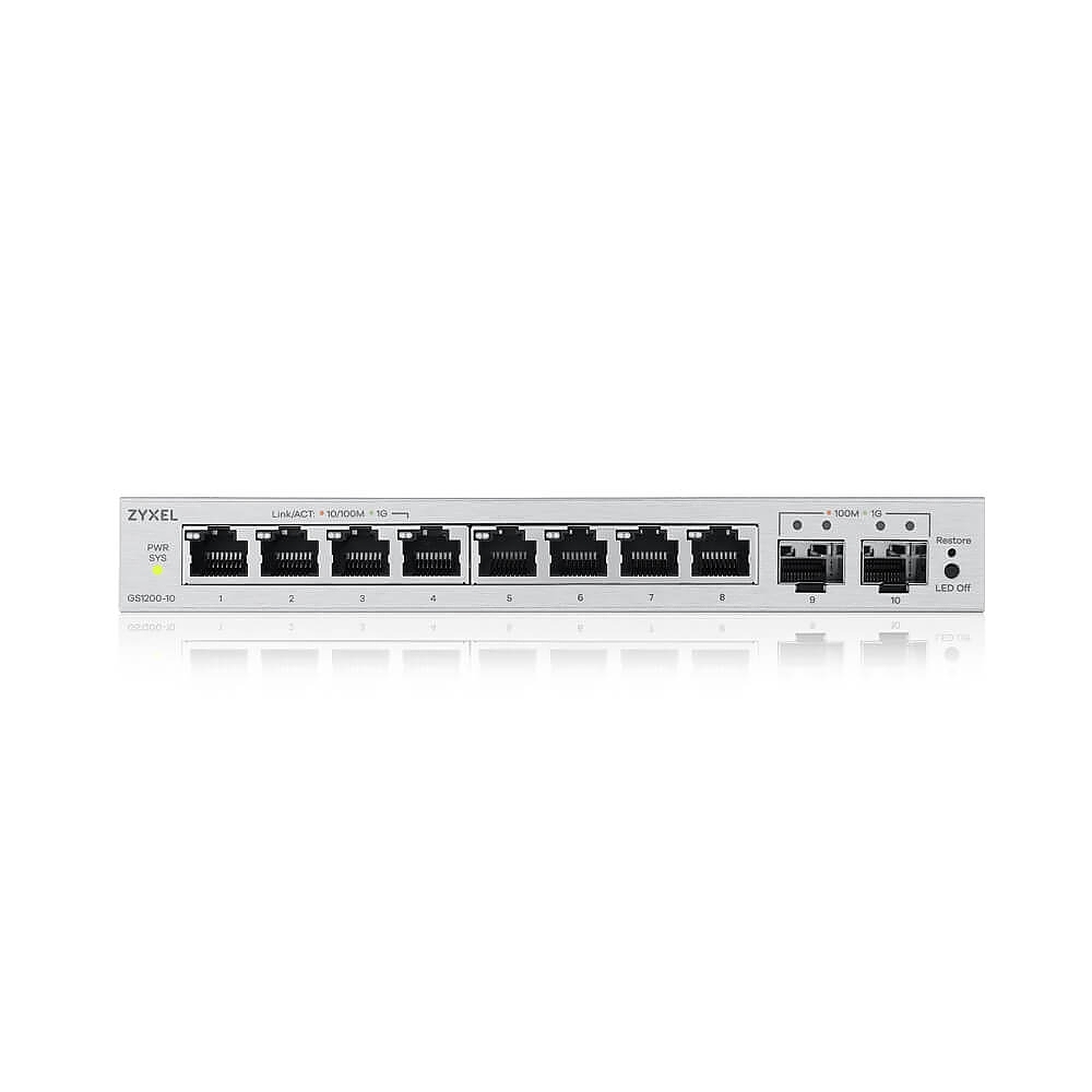 ZyXEL GS1200-10 v3, 8 Port Gigabit, 2 x SFP webmanaged Desktop Switch