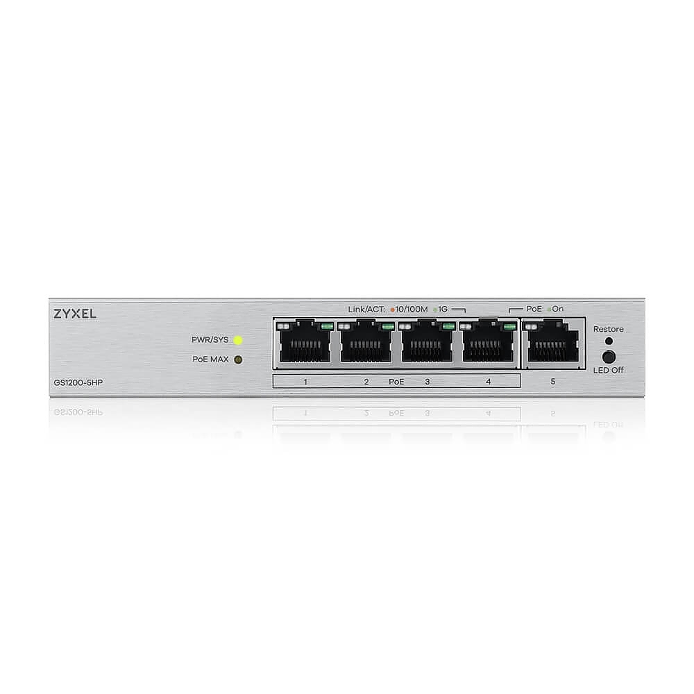 ZyXEL GS1200-5HP v3, 5 Port Gigabit PoE+ webmanaged Desktop Switch, 4x PoE, 68 Watt