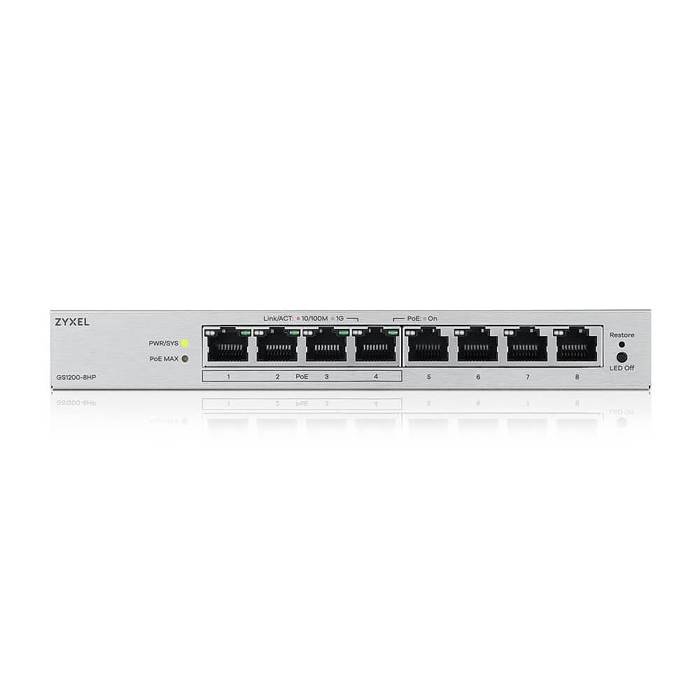 ZyXEL GS1200-8HP v3, 8 Port Gigabit PoE+ webmanaged Desktop Switch, 4x PoE, 68 Watt