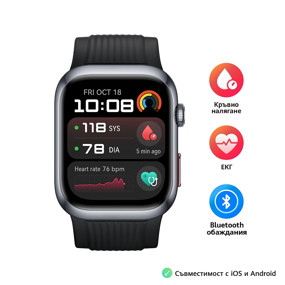 Huawei Watch D2 LCA-B10, Black , 1.82" Amoled, Airbag/Strap Size 26mm, Ambulatory 24H Blood Pressure, HR monitoring PPG 6.0, Rotating crown, IP68, Speaker&Micophone, Dual-band, Battery 524mAh+Huawei Scale 3, Dobby-B19