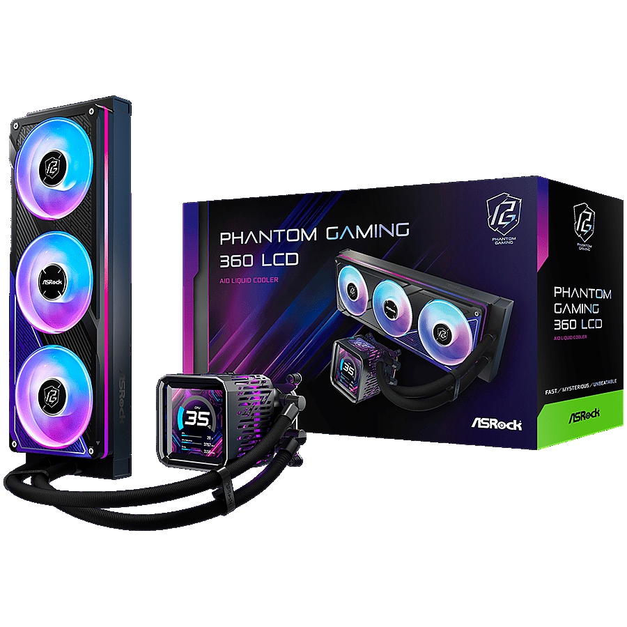 Asrock PHANTOM GAMING 360 LCD, AiO liquid cooler, ARGB, IPS LCD, 360 mm radiator, AM5, AM4, LGA1851, LGA1700, 90-APGA36-BAAGA5, 6Y