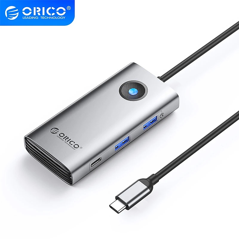Orico докинг станция Docking Station Type-C - PW11-6PCR-GY-EP - HDMI x 1, USB-C x 1, USB3.0 x 2, USB-C PD100W x 1, LAN x 1 (1Gbps)