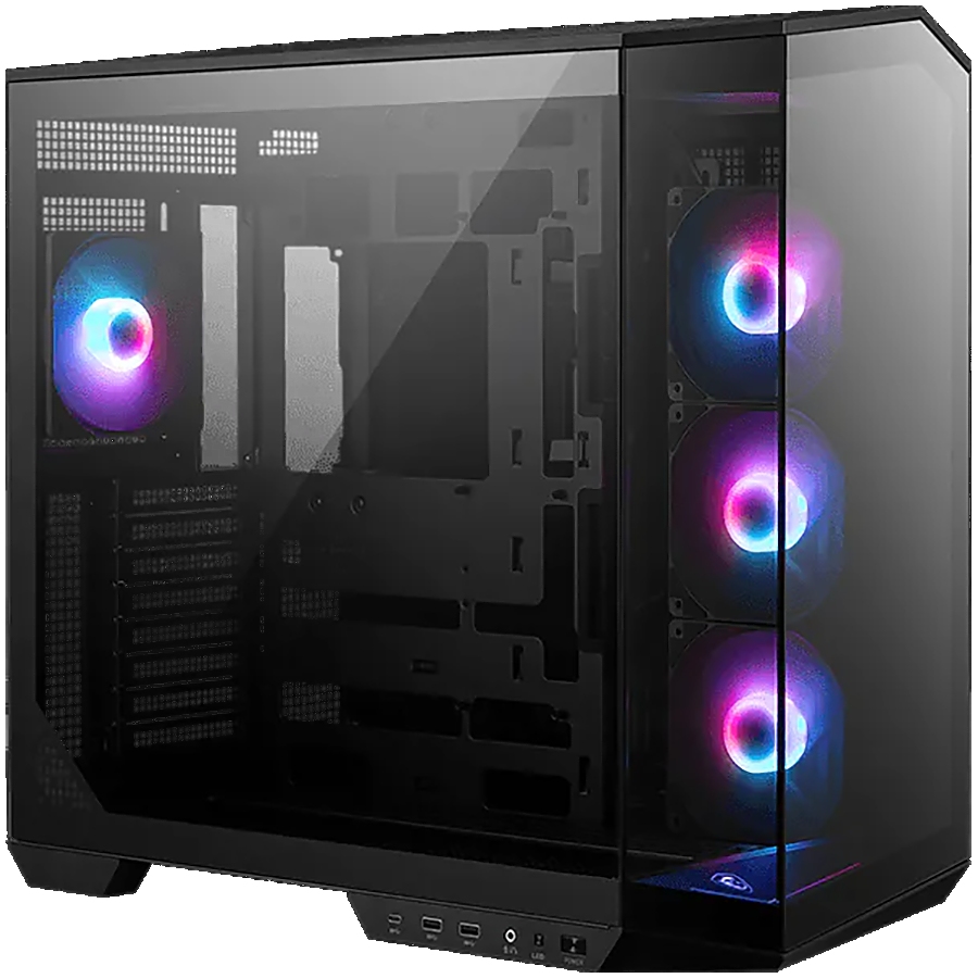 MSI MAG PANO 100R PZ, Mid-Tower, ATX/M-ATX/ITX, 2x USB 3.2, 1x USB Type-C 20Gbps, 1x Audio/Mic, LED Button, 3x 120mm Reverse Blade ARGB + 1x 120mm ARGB Fans, ARGB Fan Hub, Mesh Panel, Tempered Glass, Black