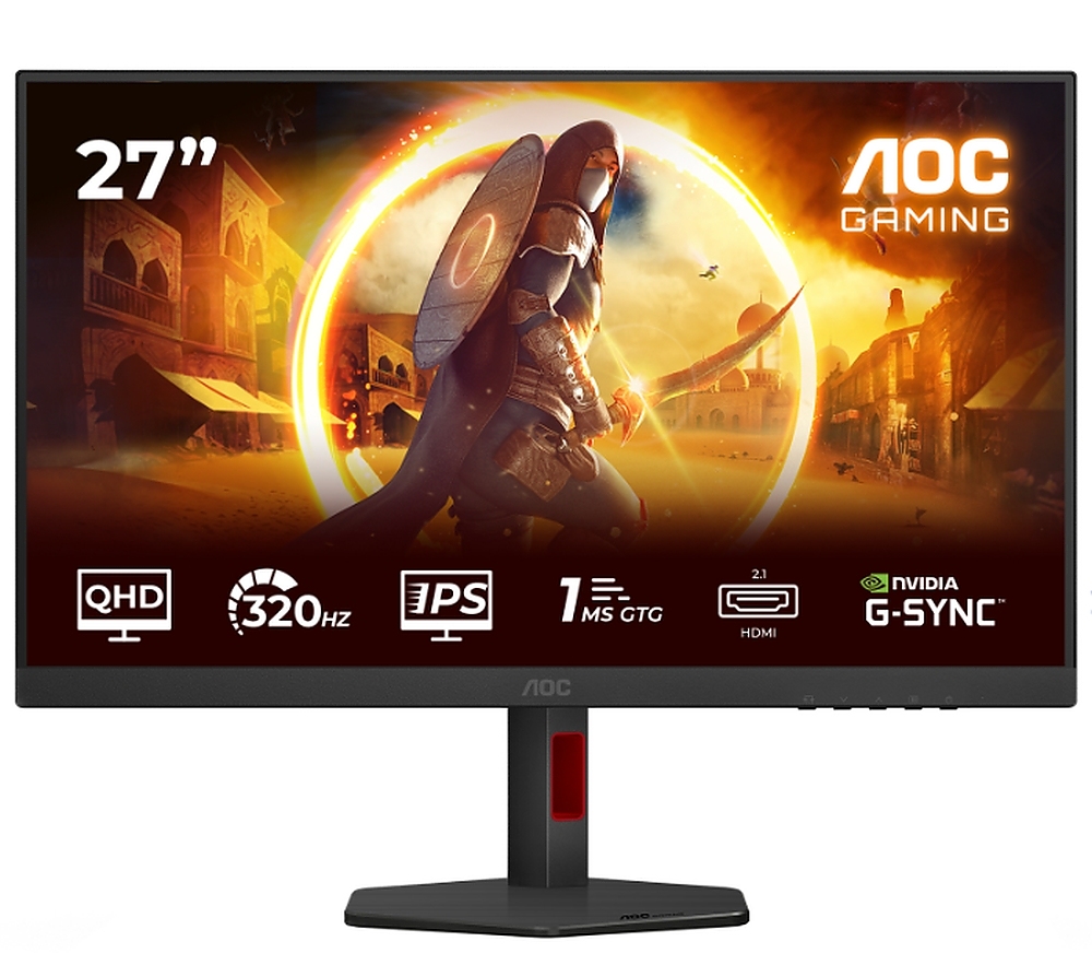 AOC Q27G4SRU, 27" Fast IPS WLED, 2560x1440@320Hz, 1ms GtG, 0.3ms MPRT, 450cd m2, 1000:1, Adaptive Sync, FlickerFree, Low Blue Light,  2Wx2, Tilt, Height Adjust, Pivot, Swivel, 2xHDMI, DP, USB hub