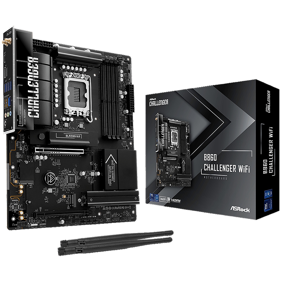 ASROCK MB Desktop B860 Challenger Wi-fi, S.1851, 4x DDR5, 1x PCIe 5.0 x16, 1x PCIe 4.0 x4, 1x Blazing M.2, 2x Hyper M.2, 4x SATA 3, 2x USB-C, 7x USB 3.2, 6x USB 2.0, 1x RJ-45 2.5GB Lan, 802.11be Wi-Fi 6E + Bluetooth 5.4, ATX