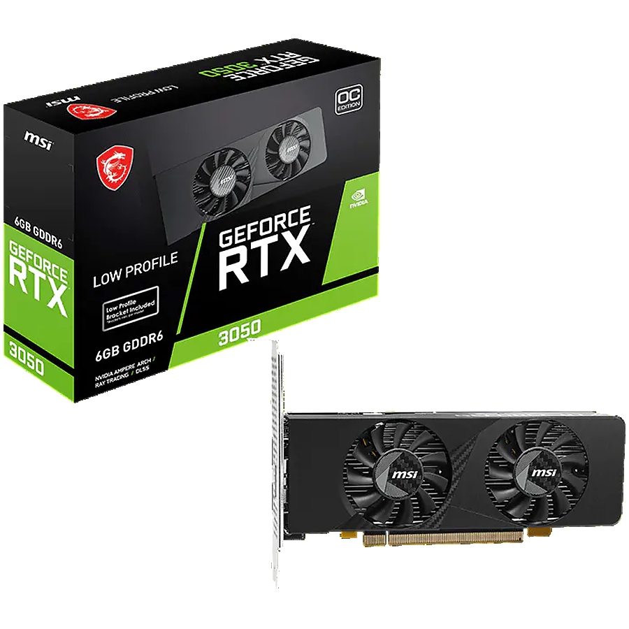 MSI Video Card Nvidia GeForce RTX 3050 LP E 6G OC, 2x HDMI, 1x DP, DUAL FAN, ATX